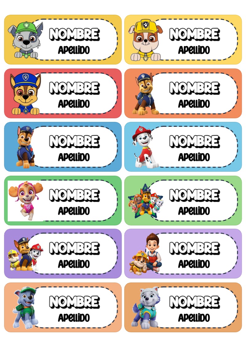 Etiquetas escolares de Etiquetas Escolares para Cuadernos de paw patrol listas para recortar - perfecto para organizar tus apuntes