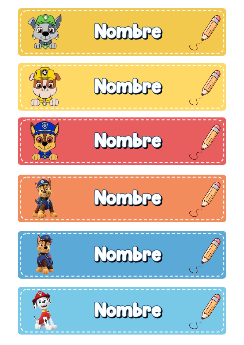 Etiquetas escolares de Etiquetas Escolares para Cuadernos de paw patrol bonitas para imprimir - diseño escolar moderno