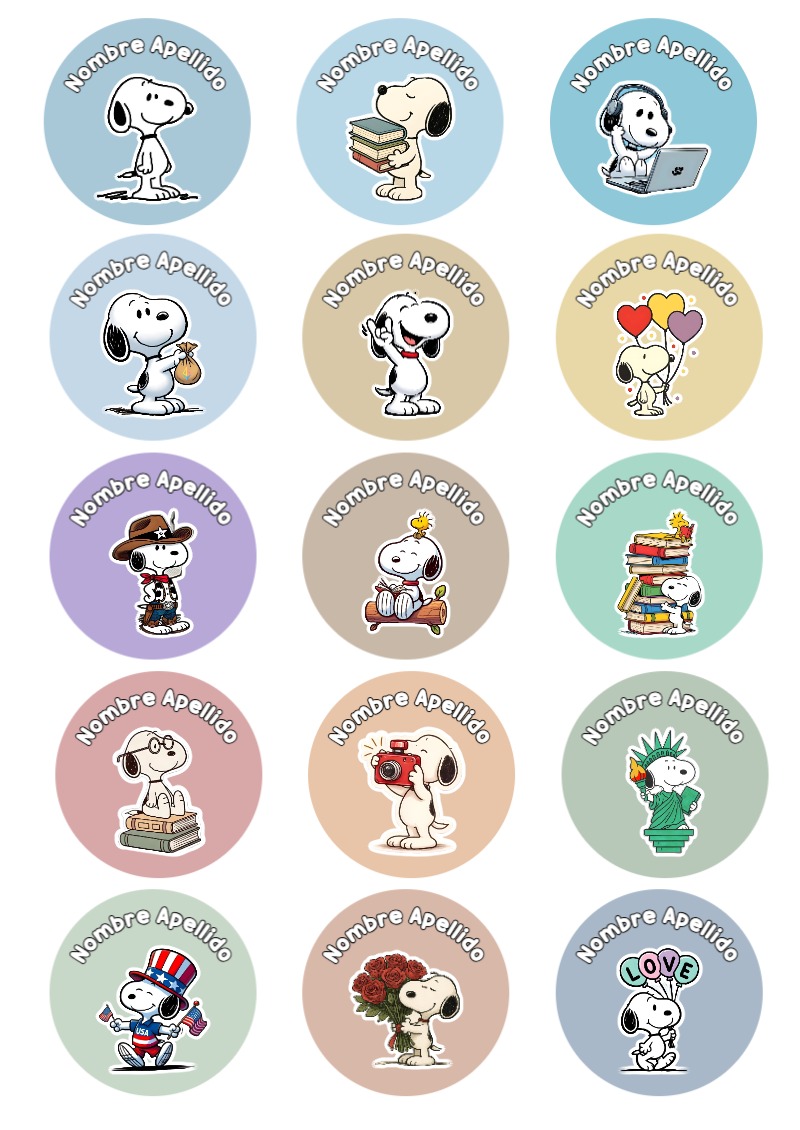 Etiquetas Escolares para Cuadernos de Snoopy para Imprimir