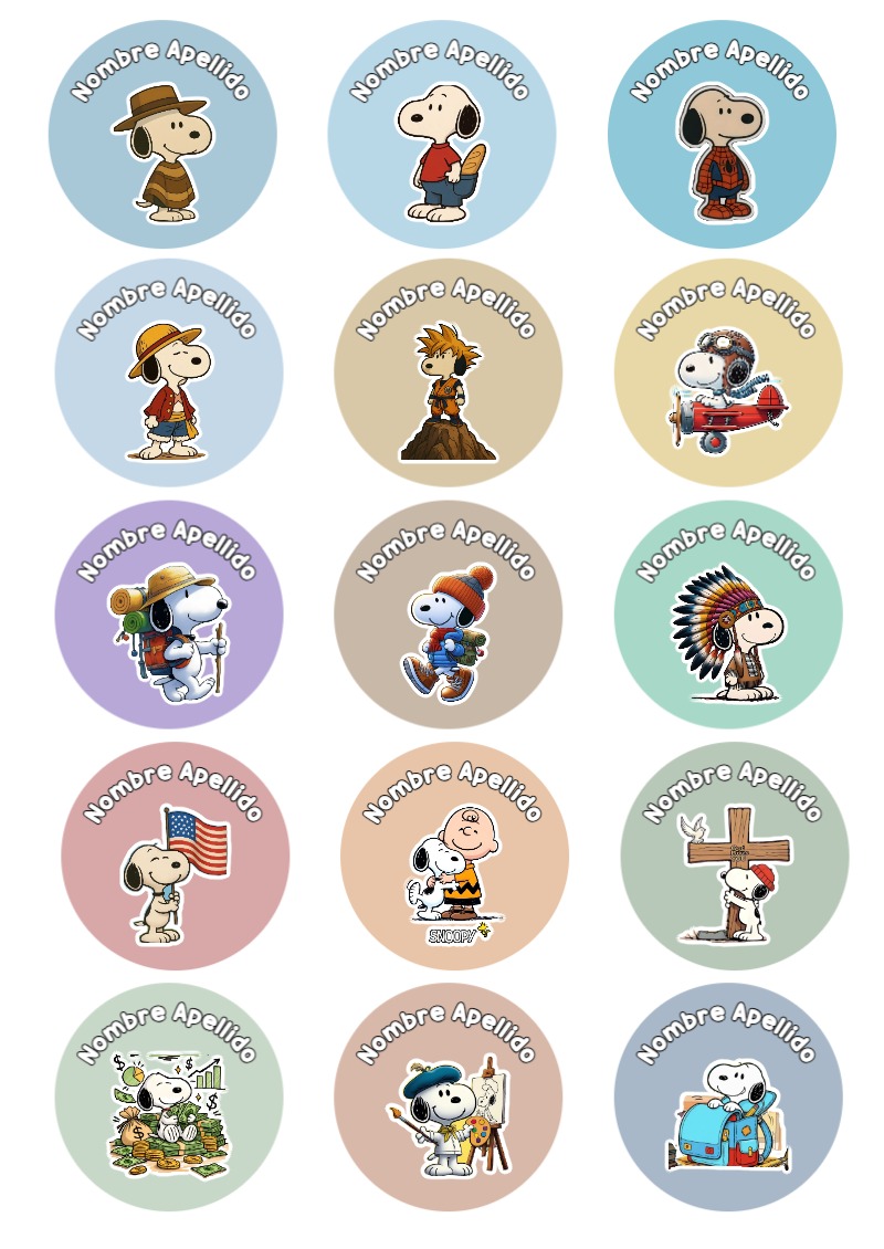 Etiquetas adhesivas de Etiquetas Escolares para Cuadernos de Snoopy para imprimir gratis - tendencia educativa 2026