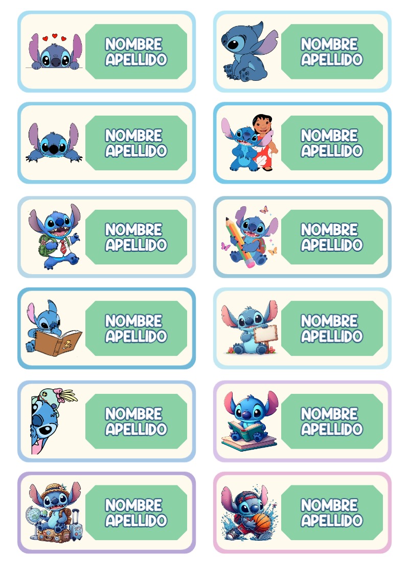 Plantilla de etiquetas escolares de Etiquetas Escolares para Cuadernos de stitch para imprimir - para el regreso a clases