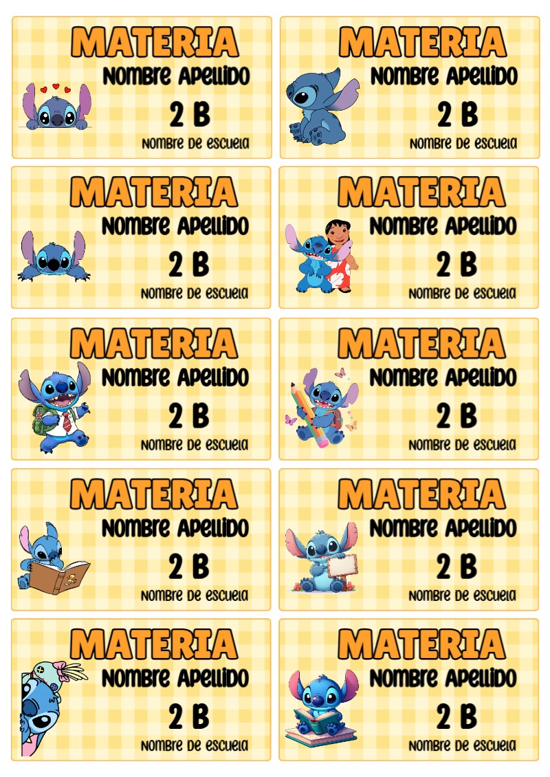 Etiquetas bonitas de Etiquetas Escolares para Cuadernos de stitch para el nuevo año escolar - para todas las edades y grados