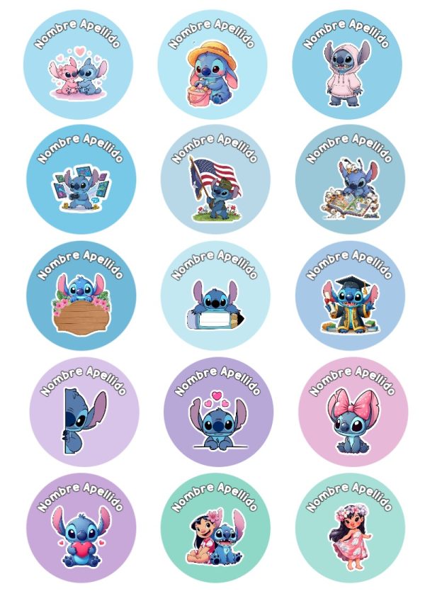 Etiquetas bonitas de Etiquetas Escolares para Cuadernos de Stitch para el nuevo año escolar - creación especial de Mini Canva