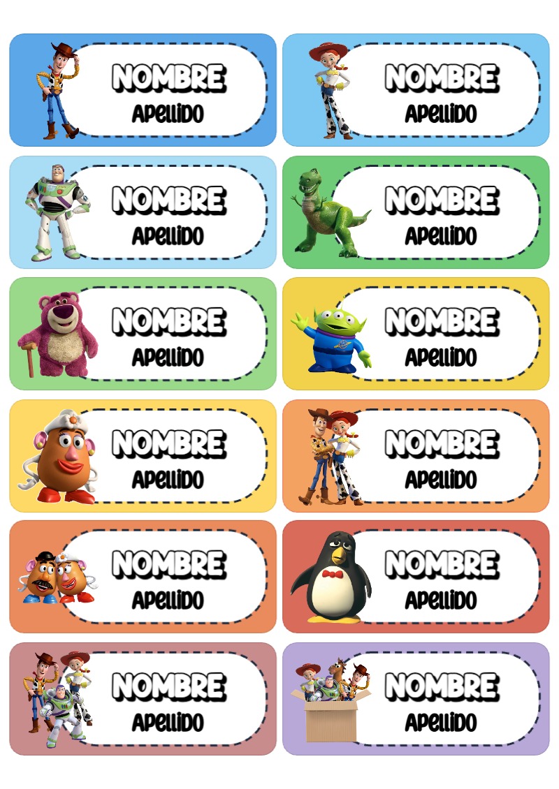 Etiquetas escolares de Etiquetas Escolares para Cuadernos de TOY STORY bonitas para imprimir - diseño exclusivo y original