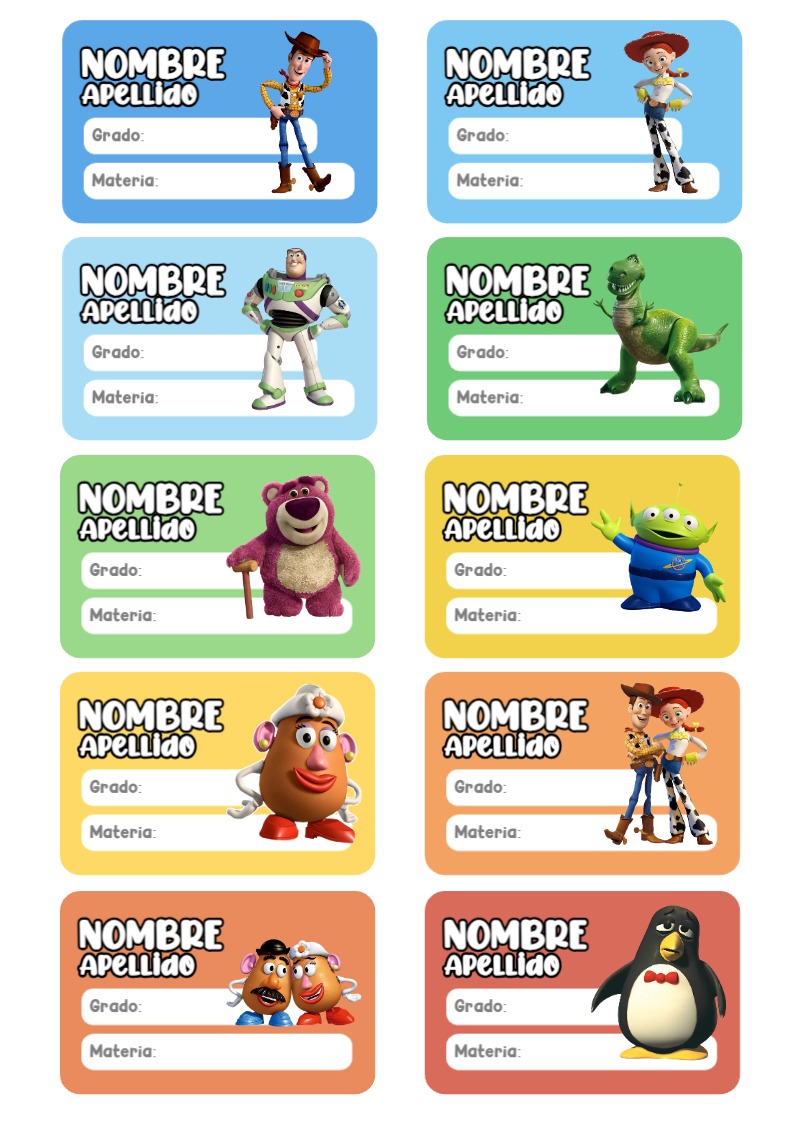 Etiquetas de Etiquetas Escolares para Cuadernos de TOY STORY para cuadernos y útiles escolares - formato digital listo para usar