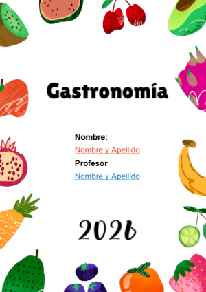 Portada de Gastronomía para cuaderno bonita para imprimir - para personalizar tus materias