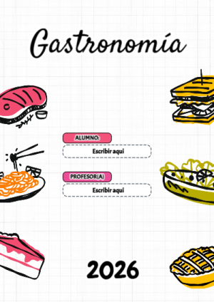 Portada de Gastronomía para cuaderno en formato A4 - con colores vivos y llamativos