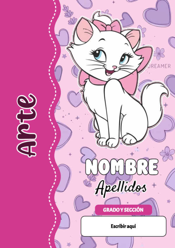 Portada de Gatita Marie de Arte para cuaderno colorida y creativa - ideal para el nuevo año escolar