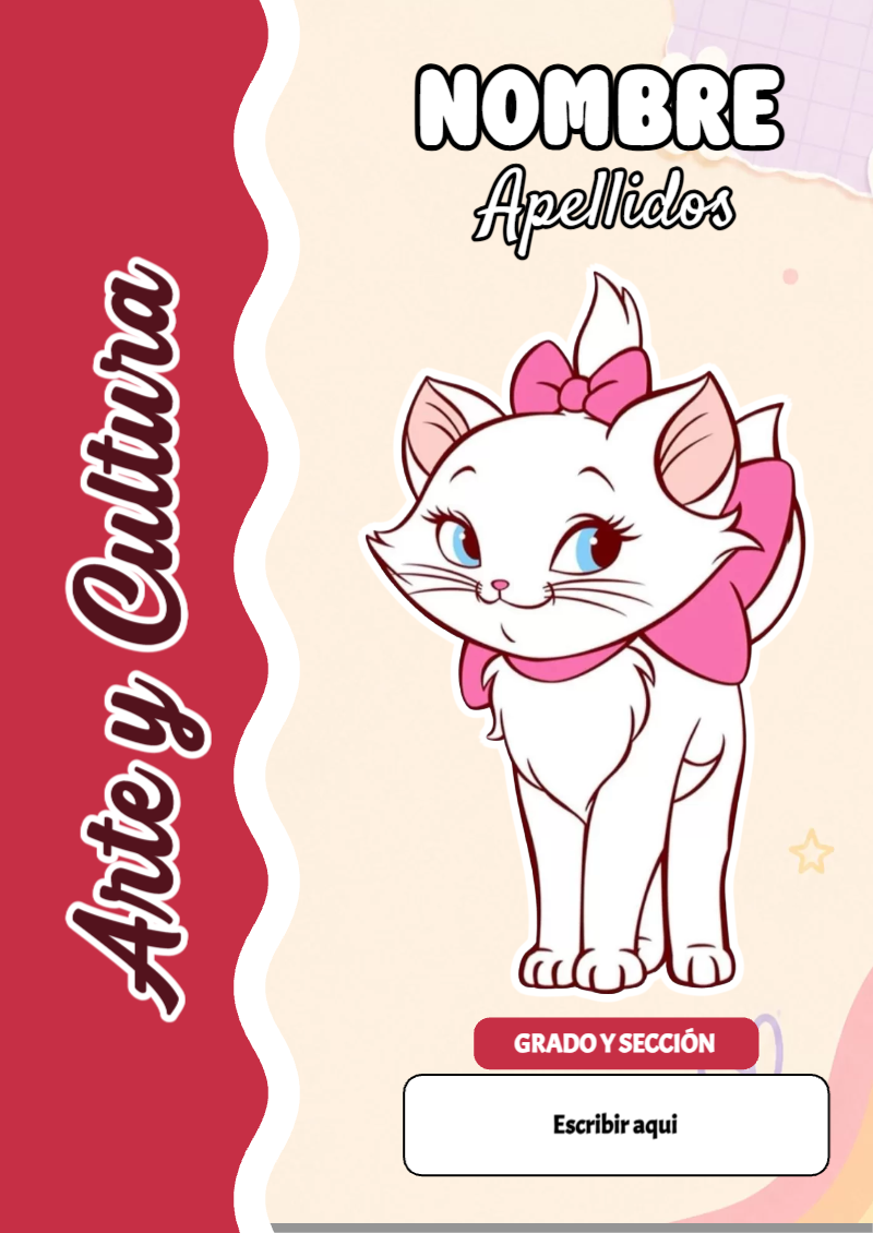 Portada de Gatita Marie de Arte y Cultura para cuaderno llamativa y bonita - perfecto para organizar tus apuntes