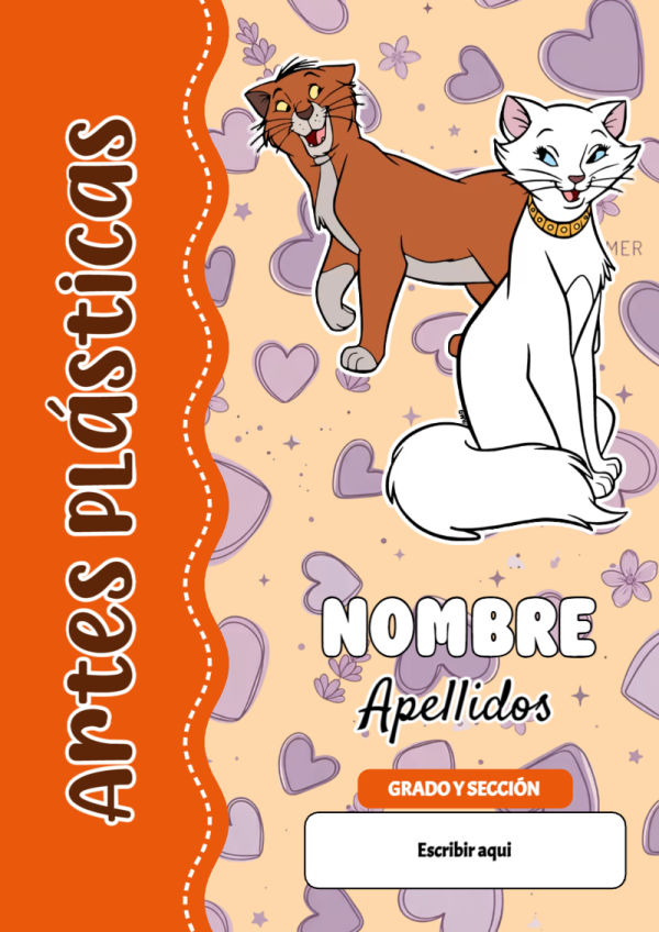 Portada de Gatita Marie de Artes Plásticas para cuaderno lista para imprimir en A4 - tendencia educativa 2026