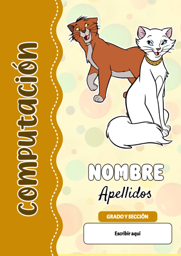 Portada de Gatita Marie de Computación para cuaderno fácil de imprimir - ideal para cuadernos de espiral