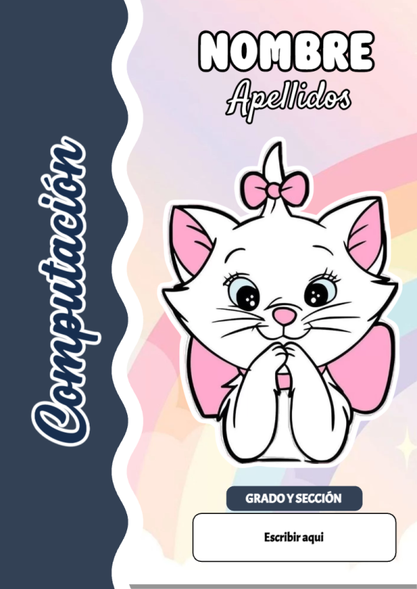 Portada de Gatita Marie de Computación para cuaderno con diseño escolar - perfecto para organizar tus apuntes