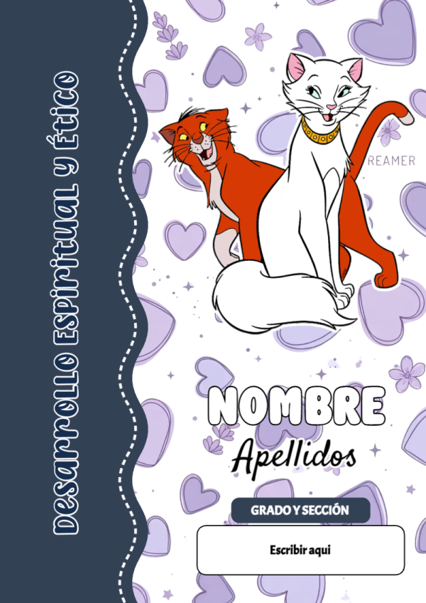 Portada de Gatita Marie de Desarrollo Espiritual y Ético para cuaderno en tamaño A4 - para el regreso a clases