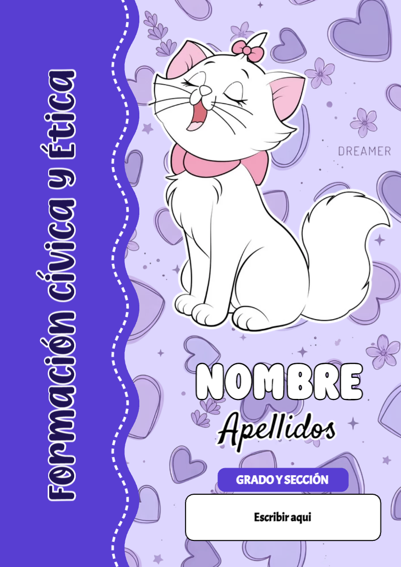 Portada de Gatita Marie de Formación Cívica y Ética Editable para Imprimir Gratis