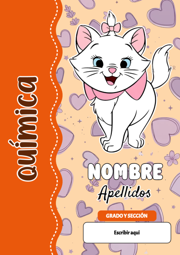 Portada de Gatita Marie de Química para cuaderno con estilo creativo - para todas las edades y grados