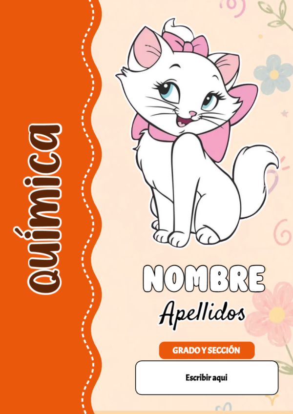 Portada de Gatita Marie de Química para cuaderno con estilo creativo - disponible para descarga gratuita