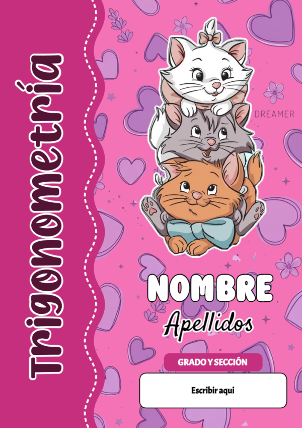 Portada de Gatita Marie de Trigonometría para cuaderno con estilo infantil - perfecto para organizar tus apuntes