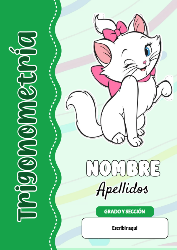 Portada de Gatita Marie de Trigonometría para cuaderno decorativa y bonita - perfecto para organizar tus apuntes