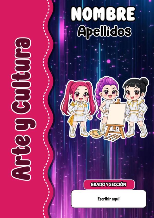 Portada de Guerreras K pop de Arte y Cultura para cuaderno llamativa y bonita - para todas las edades y grados