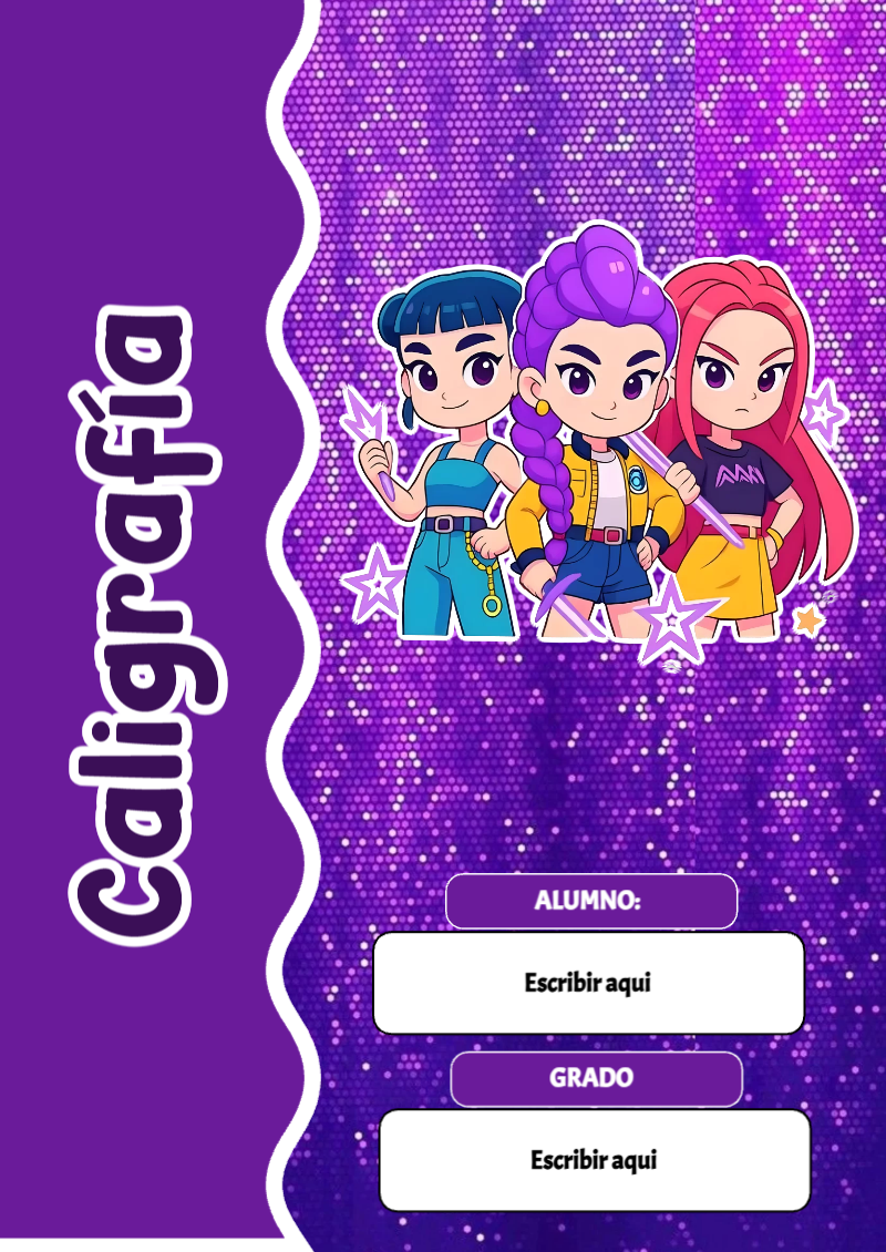 Portada de Guerreras K pop de Caligrafía Editable para Imprimir Gratis
