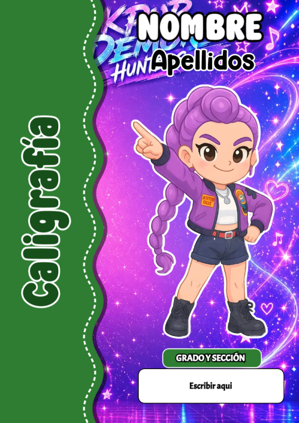 Portada de Guerreras K pop de Caligrafía para cuaderno para clases - tendencia educativa 2026