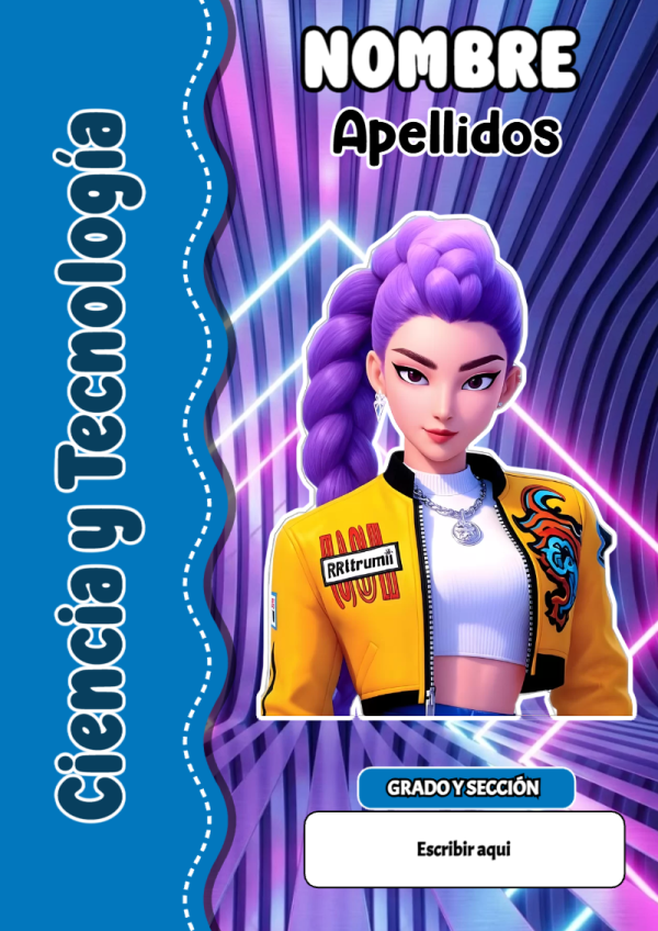 Portada de Guerreras K pop de Ciencia y Tecnología para cuaderno colorida y creativa - para todas las edades y grados