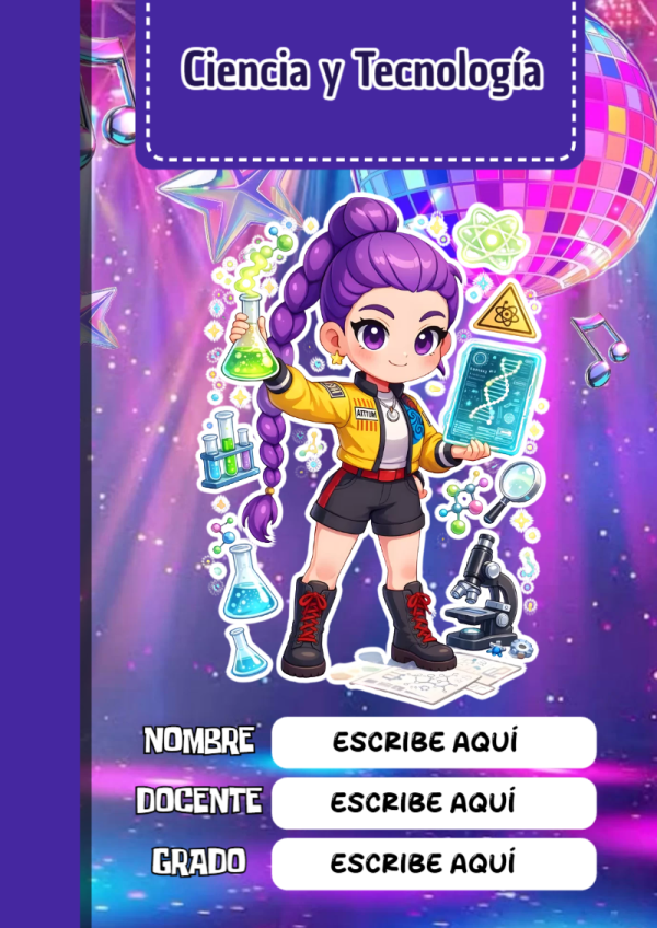 Portada de Guerreras K pop de Ciencia y Tecnología para cuaderno para primaria - versión premium para imprimir