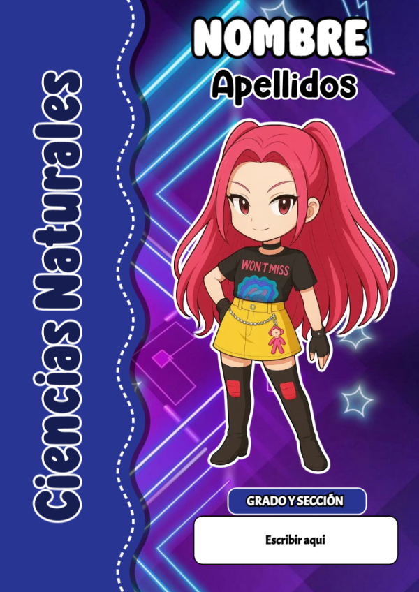 Portada de Guerreras K pop de Ciencias Naturales para cuaderno con estilo creativo - para personalizar tus materias