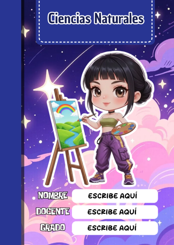 Portada de Guerreras K pop de Ciencias Naturales para cuaderno con diseño bonito - perfecto para organizar tus apuntes