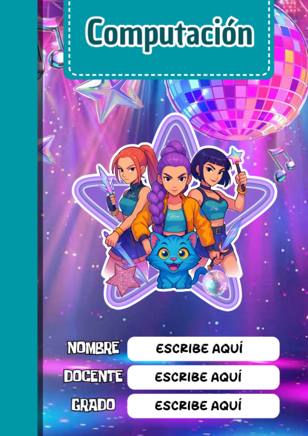Portada de Guerreras K pop de Computación para cuaderno escolar creativa - ideal para cuadernos de espiral