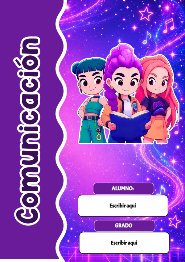 Portada de Guerreras K pop de Comunicación para cuaderno colorida y creativa - ideal para el nuevo año escolar