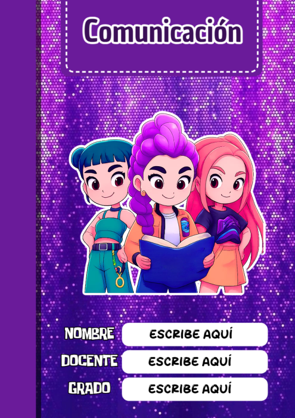 Portada de Guerreras K pop de Comunicación para cuaderno escolar para imprimir gratis - para personalizar tus materias