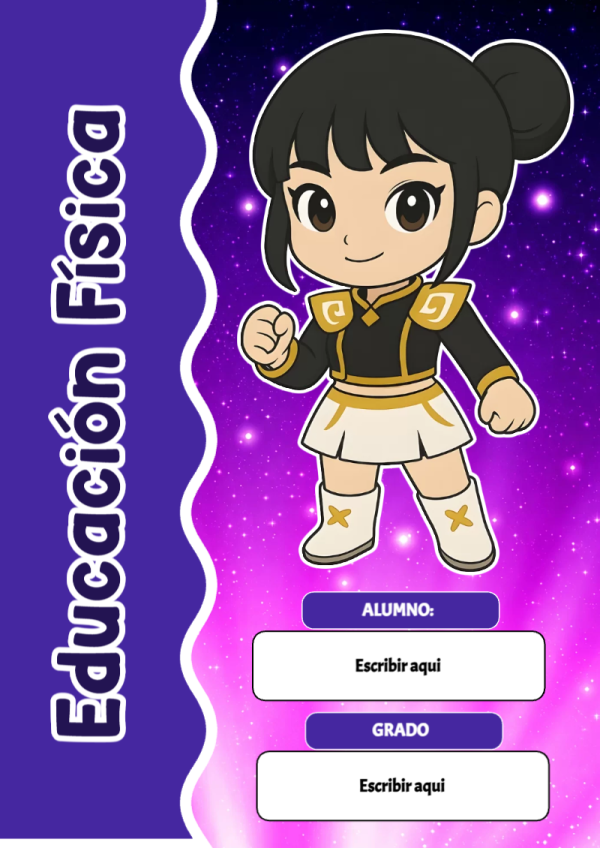 Portada de Guerreras K pop de Educación Física para cuaderno con diseño escolar - diseño escolar moderno