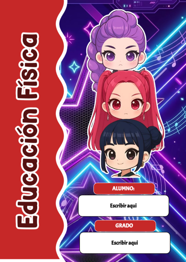 Portada de Guerreras K pop de Educación Física para cuaderno en tamaño A4 - versión premium para imprimir