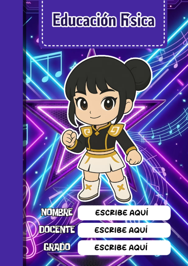Portada de Guerreras K pop de Educación Física para cuaderno con diseño bonito - diseño exclusivo y original