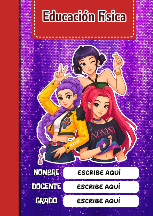 Portada de Guerreras K pop de Educación Física para cuaderno con estilo infantil - creación especial de Mini Canva