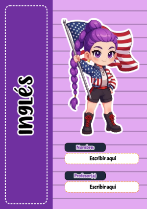 Portada de Guerreras K pop de Inglés para cuaderno fácil de imprimir - diseño escolar moderno