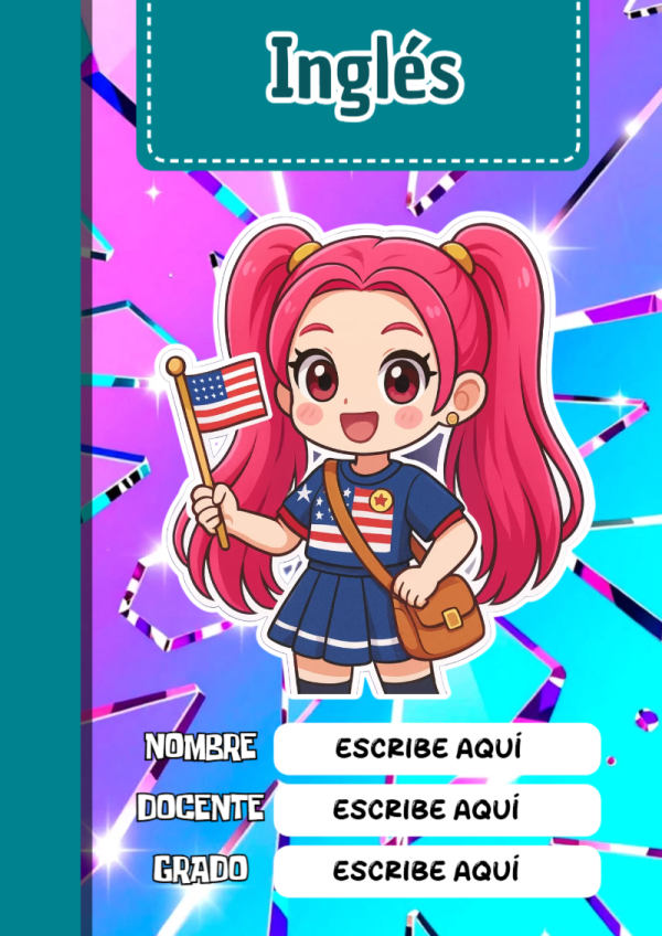 Portada de Guerreras K pop de Inglés para cuaderno personalizada para imprimir - diseño escolar moderno