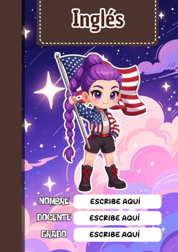 Portada de Guerreras K pop de Inglés para cuaderno personalizada para imprimir - formato digital listo para usar