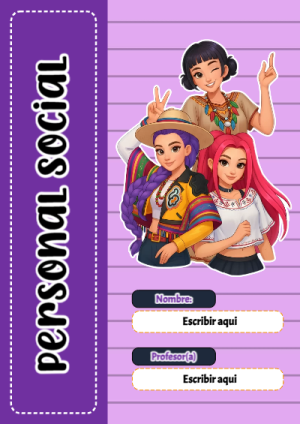 Portada de Guerreras K pop de Personal Social para cuaderno decorativa y bonita - con colores vivos y llamativos