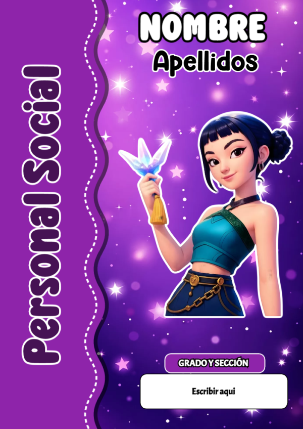 Portada de Guerreras K pop de Personal Social para cuaderno con estilo infantil - estilo único para estudiantes