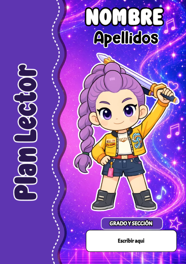 Portada de Guerreras K pop de Plan Lector para cuaderno con diseño escolar - formato digital listo para usar