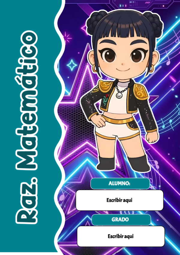 Portada de Guerreras K pop de Raz. Matemático para cuaderno con estilo infantil - para el regreso a clases