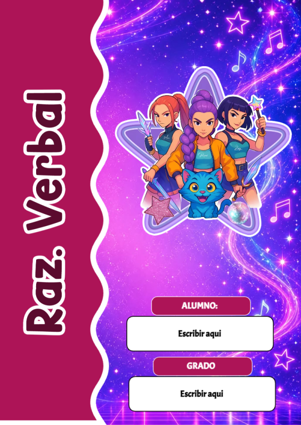 Portada de Guerreras K pop de Raz. Verbal para cuaderno lista para imprimir en A4 - perfecto para organizar tus apuntes
