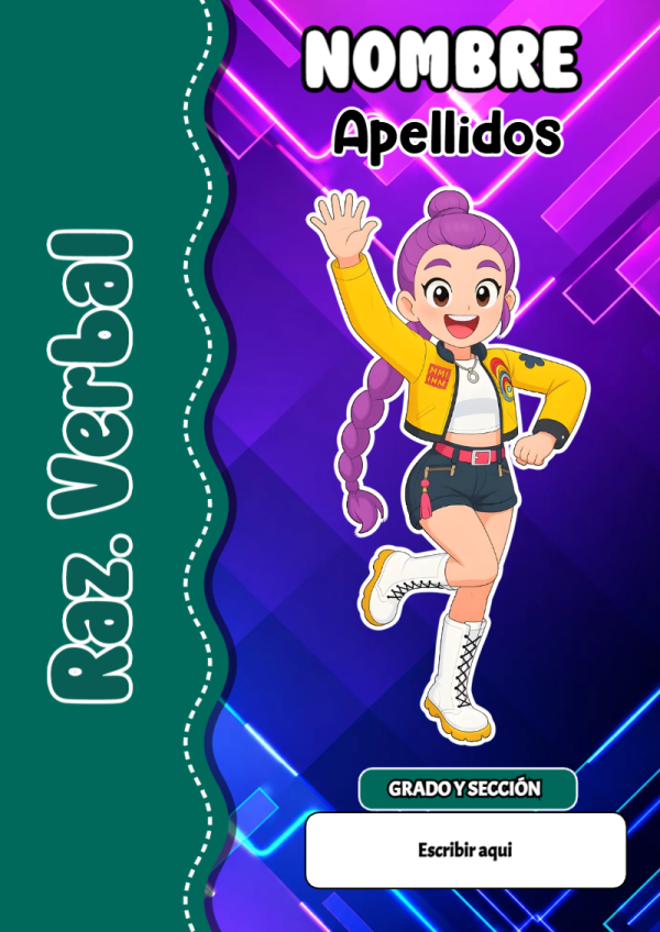 Portada de Guerreras K pop de Raz. Verbal para cuaderno para primaria - con colores vivos y llamativos