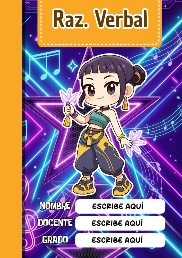 Portada de Guerreras K pop de Raz. Verbal para cuaderno fácil de imprimir - para el regreso a clases