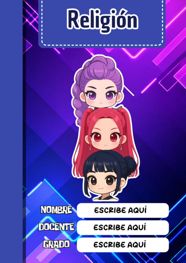 Portada de Guerreras K pop de Religión para cuaderno en formato A4 - perfecto para organizar tus apuntes