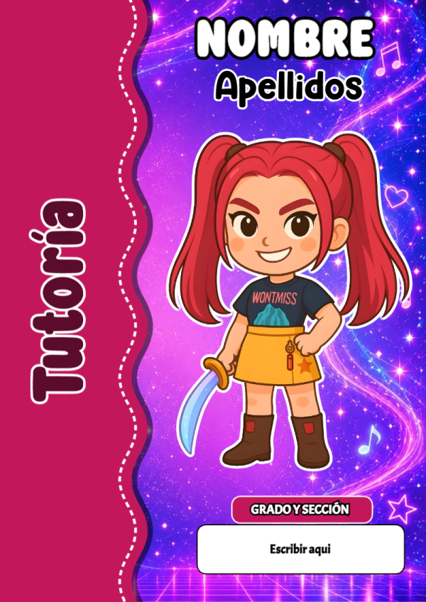 Portada de Guerreras K pop de Tutoría para cuaderno bonita para imprimir - tendencia educativa 2026