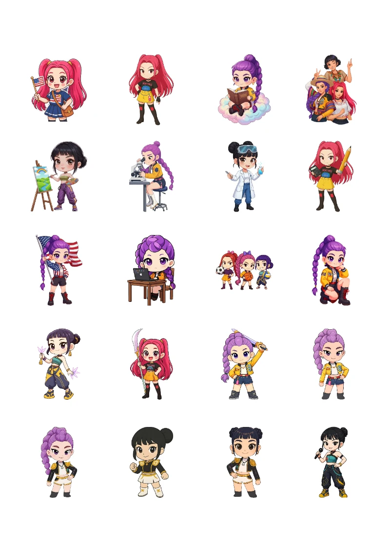 Stickers de guerreras K-pop para Imprimir Gratis y Editar (Diseño 3) para imprimir y recortar gratis - para el regreso a clases