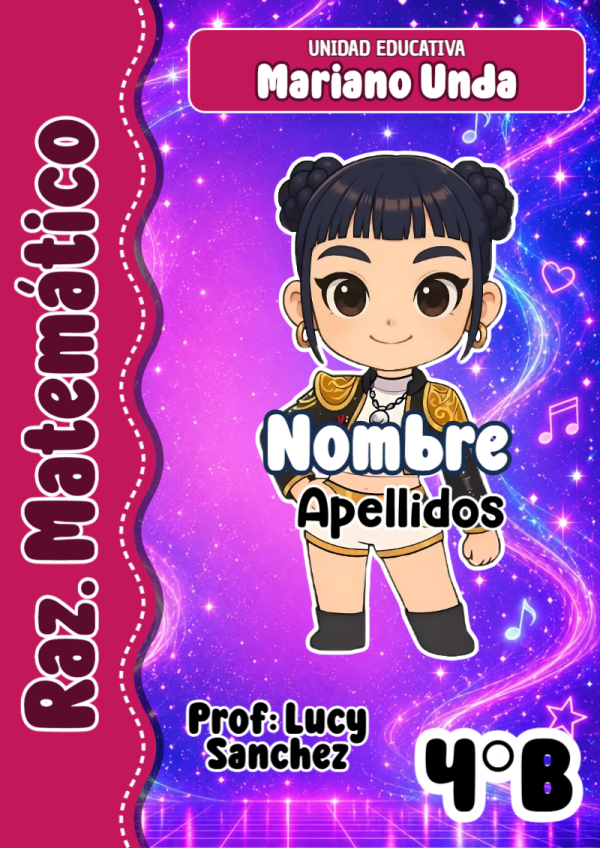 Portada de Guerreras K pop Raz. Matemático para cuaderno con estilo infantil - disponible para descarga gratuita
